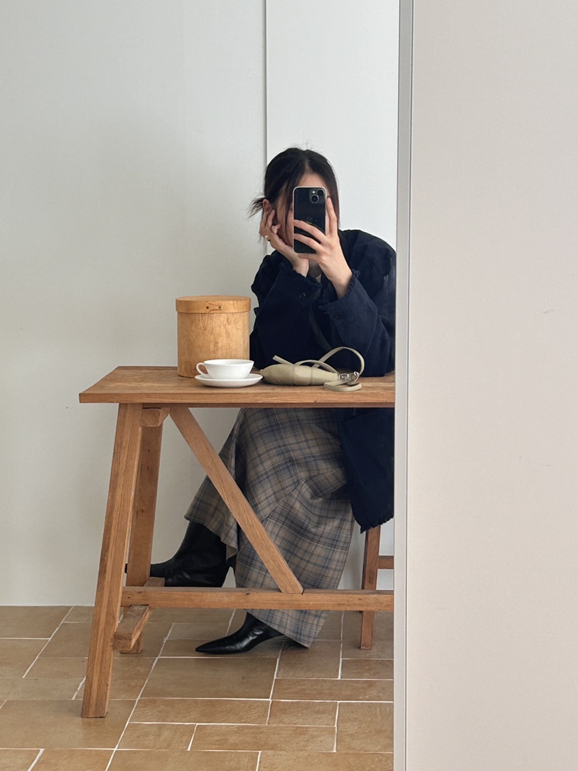ME MO直郵韓國代購女裝新款時尚人氣真品推薦長裙格紋超長ME MO長裙